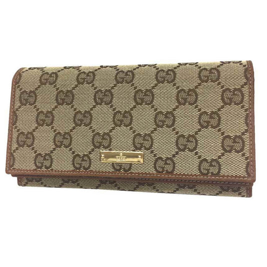 Gucci GG canvas W flap bifold long wallet 131888 leather beige