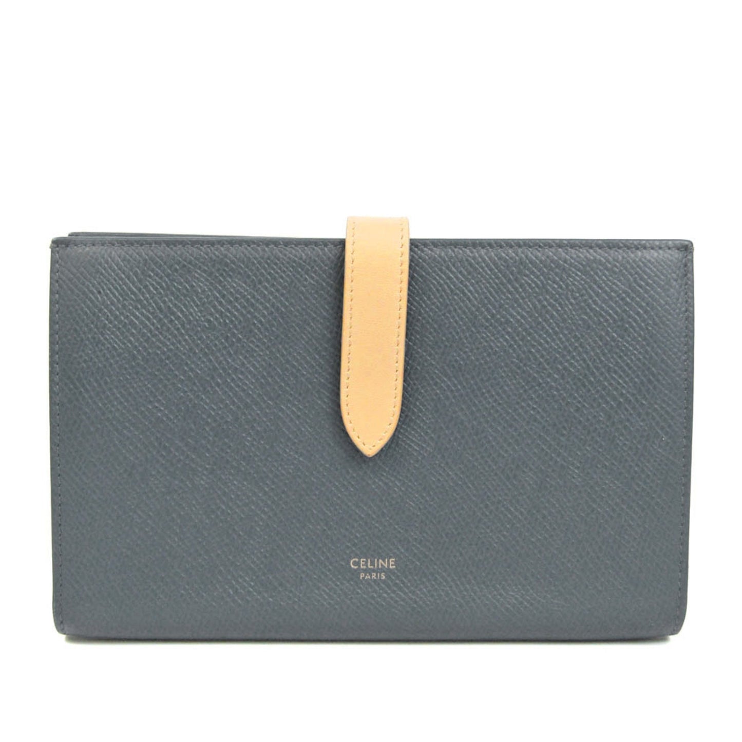 Celine Large Strap 10B633 Men,Women Leather Long Wallet [bi-fold] Beige,Navy