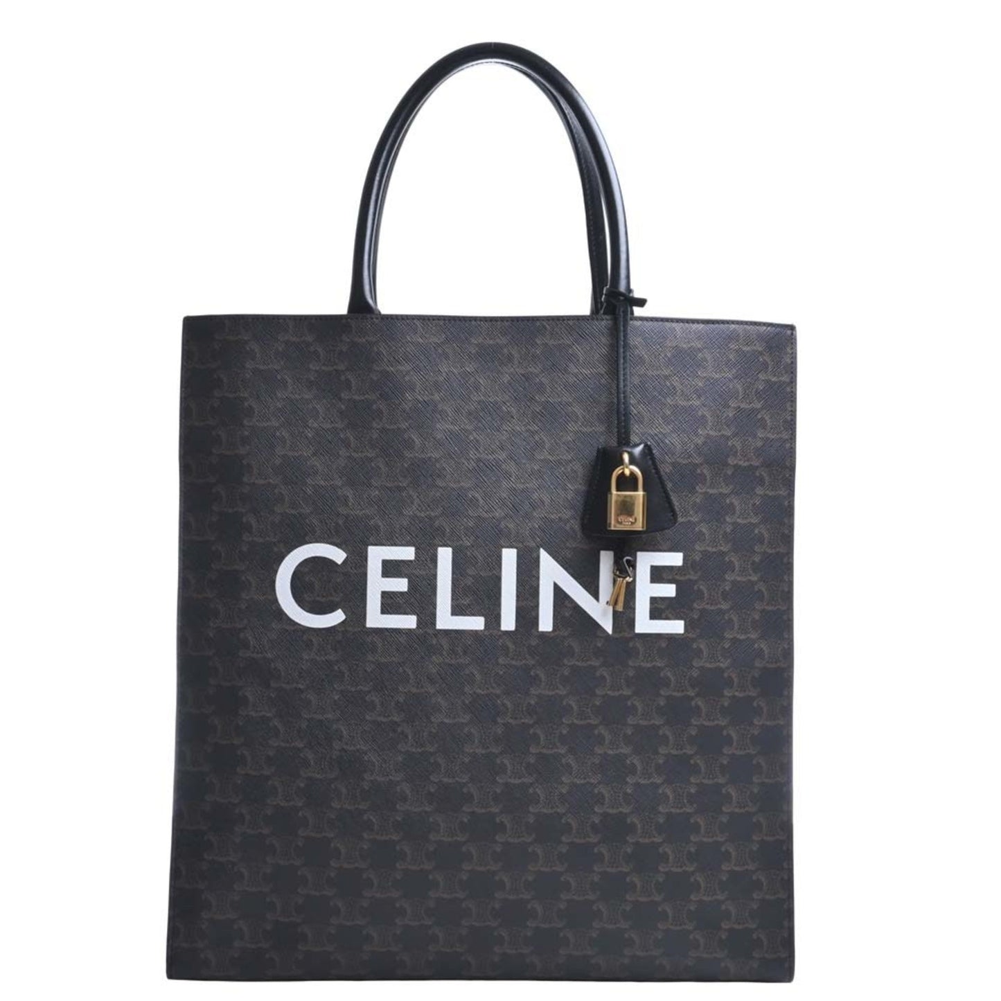 Celine Leather Vertical Cover Triomphe Large Tote Bag Black Ladies