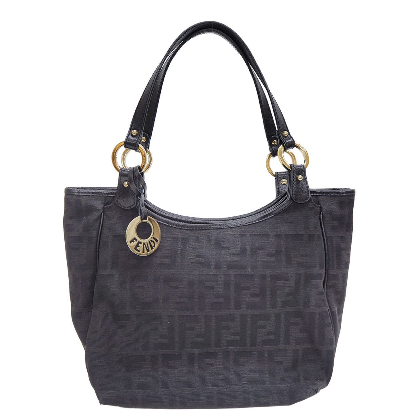 FENDI 8BH156 Zucca pattern tote bag black canvas x enamel