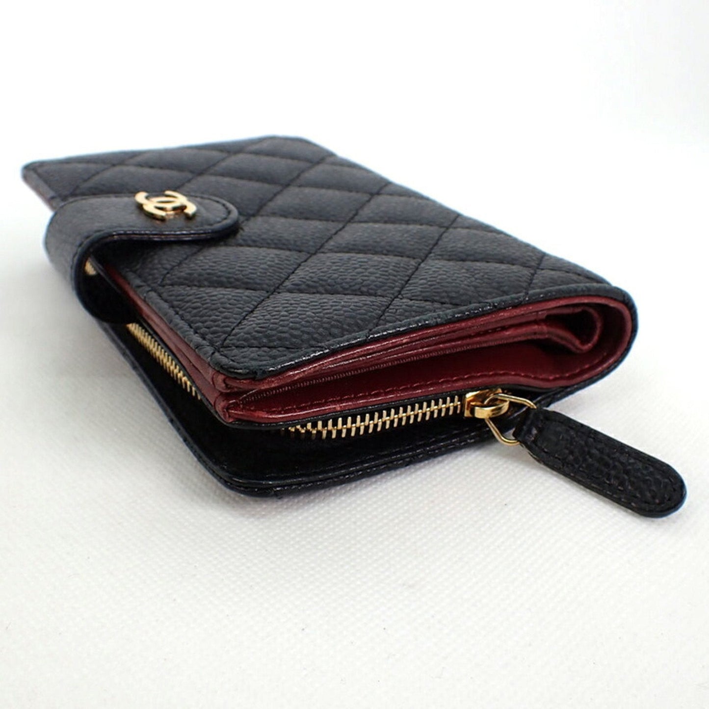 CHANEL caviar skin matelasse black two-fold wallet