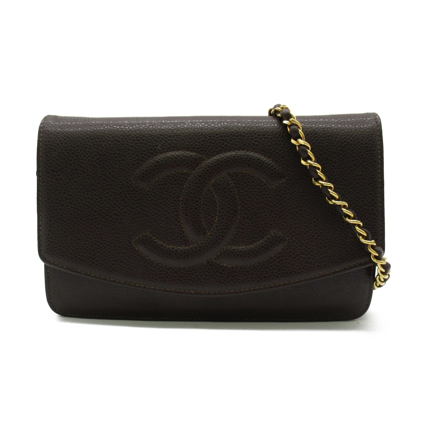 CHANEL Chain wallet Shoulder Bag Brown Caviar Skin [Grained Calf]