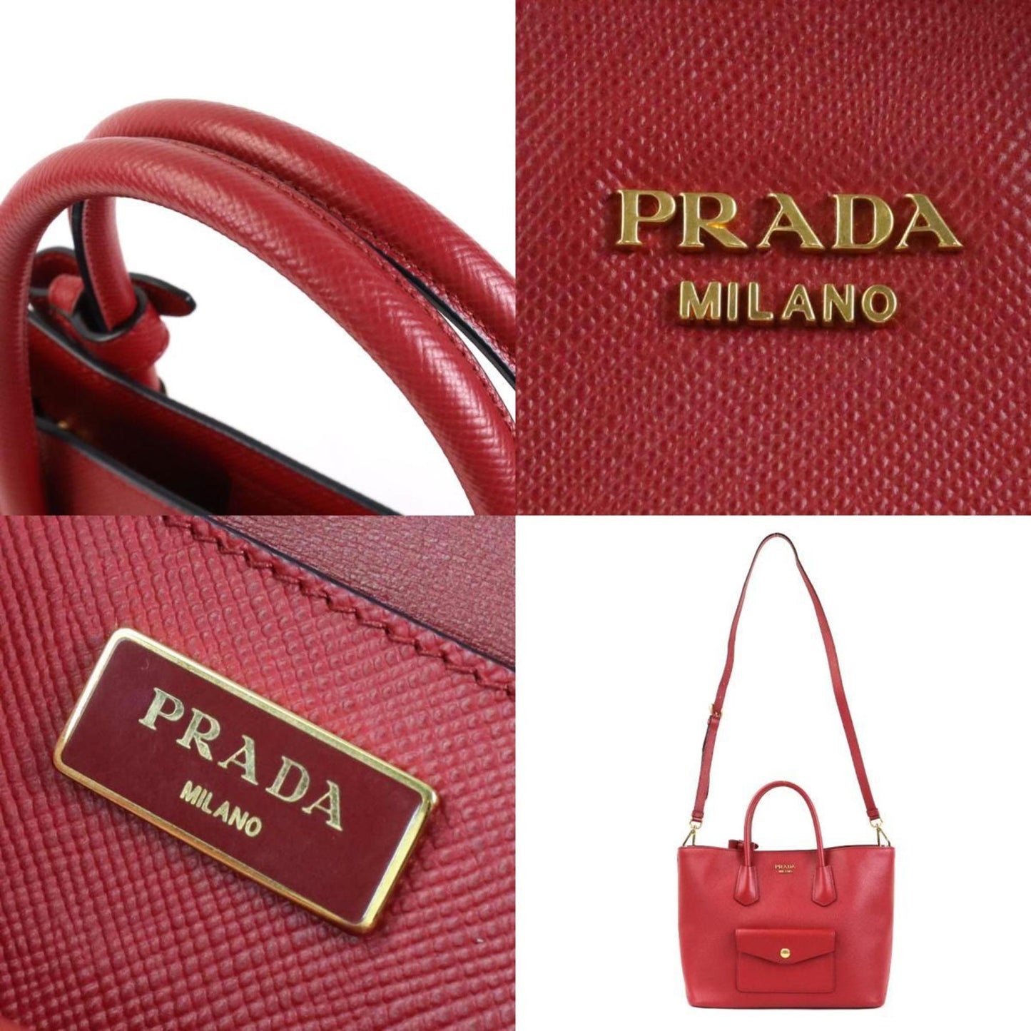 PRADA Handbag Shoulder Bag Leather Red Unisex BN2729