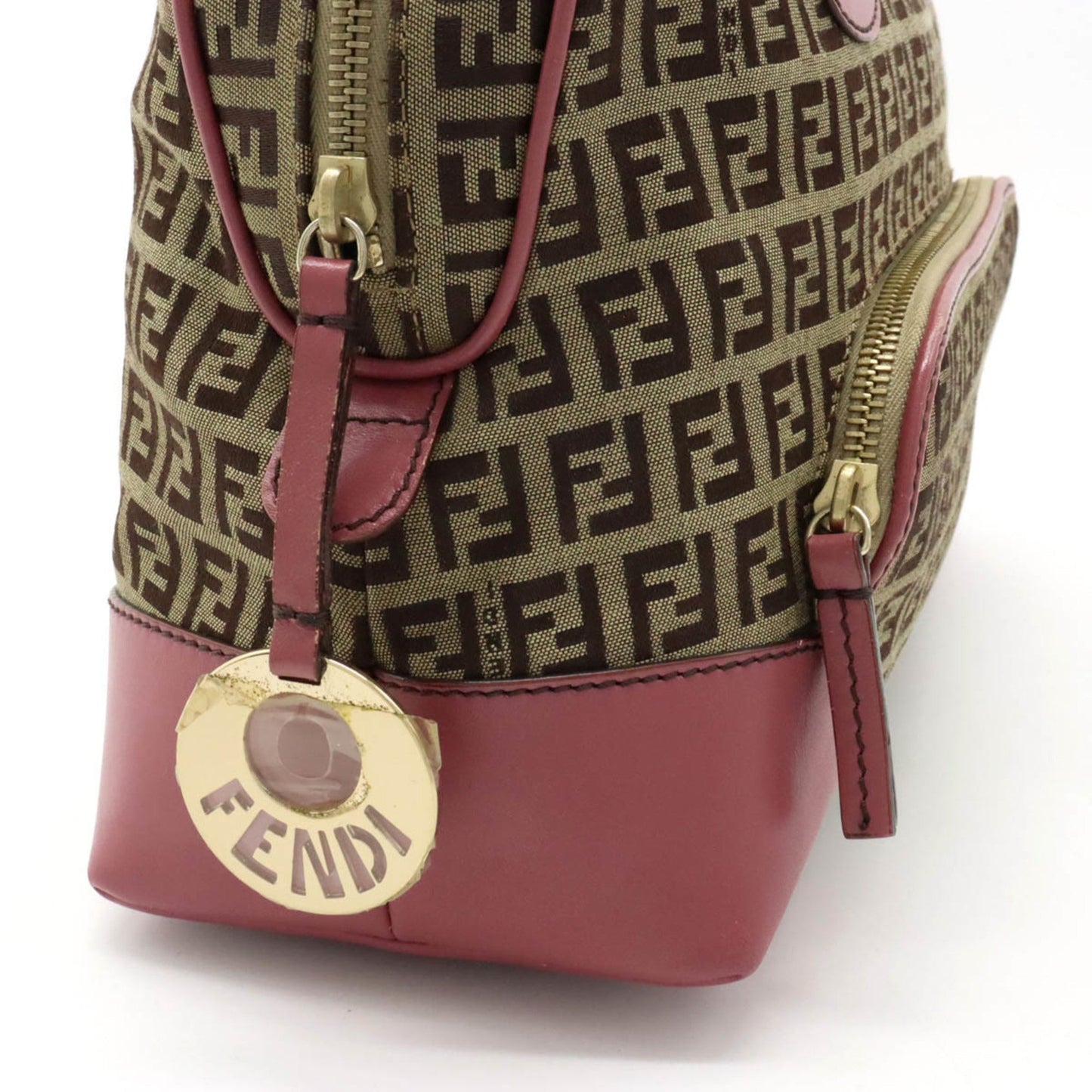 FENDI Zucchino Zucca Pattern Tote Bag Handbag Canvas Leather Khaki Beige Rose Pink 8BL076