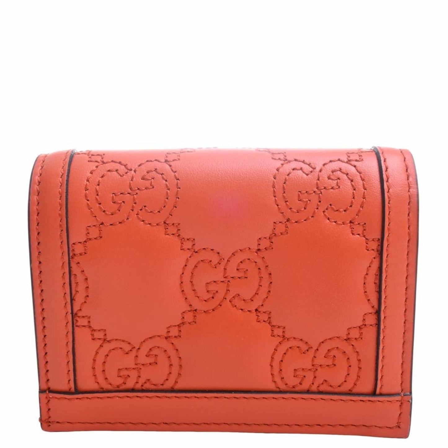 GUCCI GG Matelasse Leather Card Case Bifold Wallet 723786 Orange Ladies