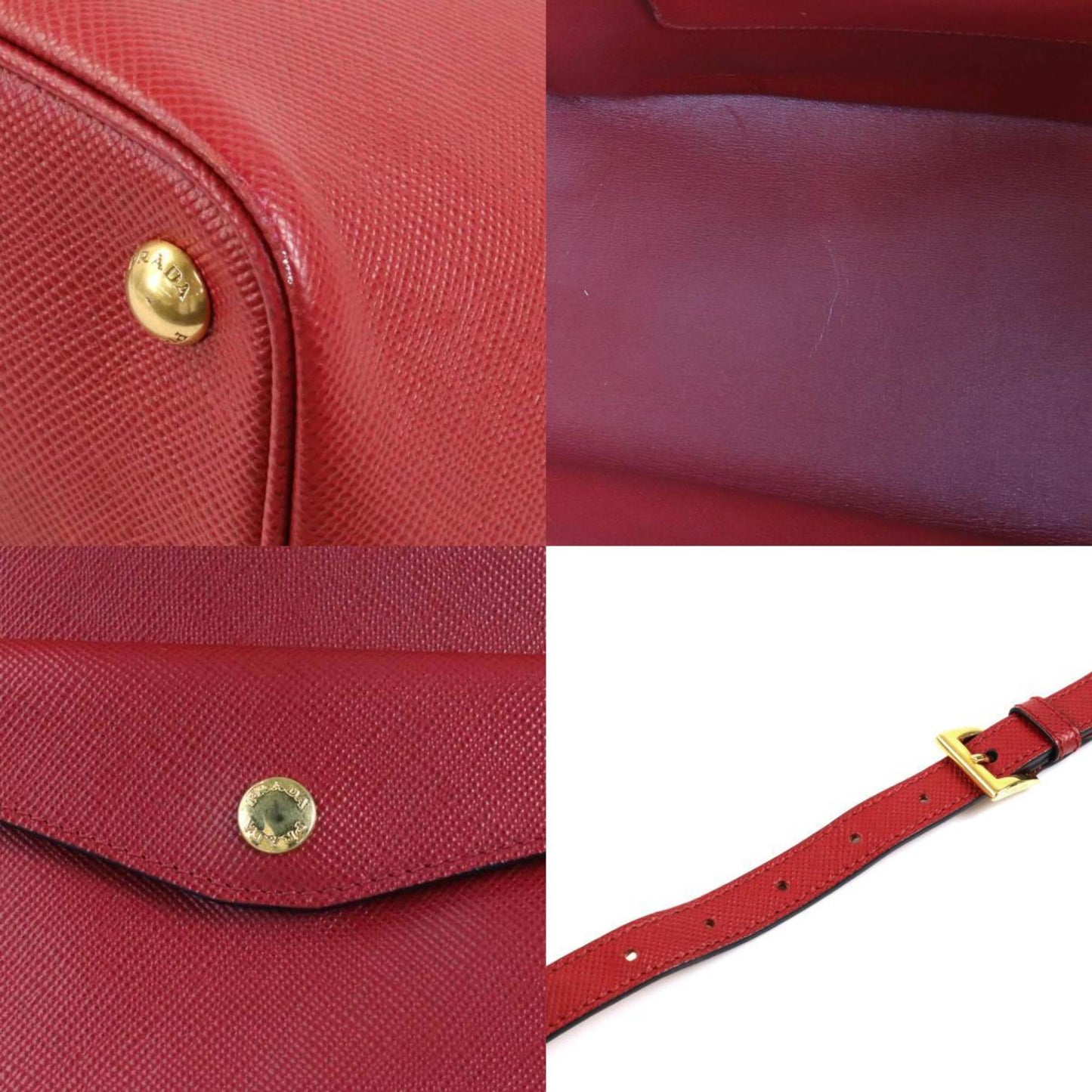 PRADA Handbag Shoulder Bag Leather Red Unisex BN2729