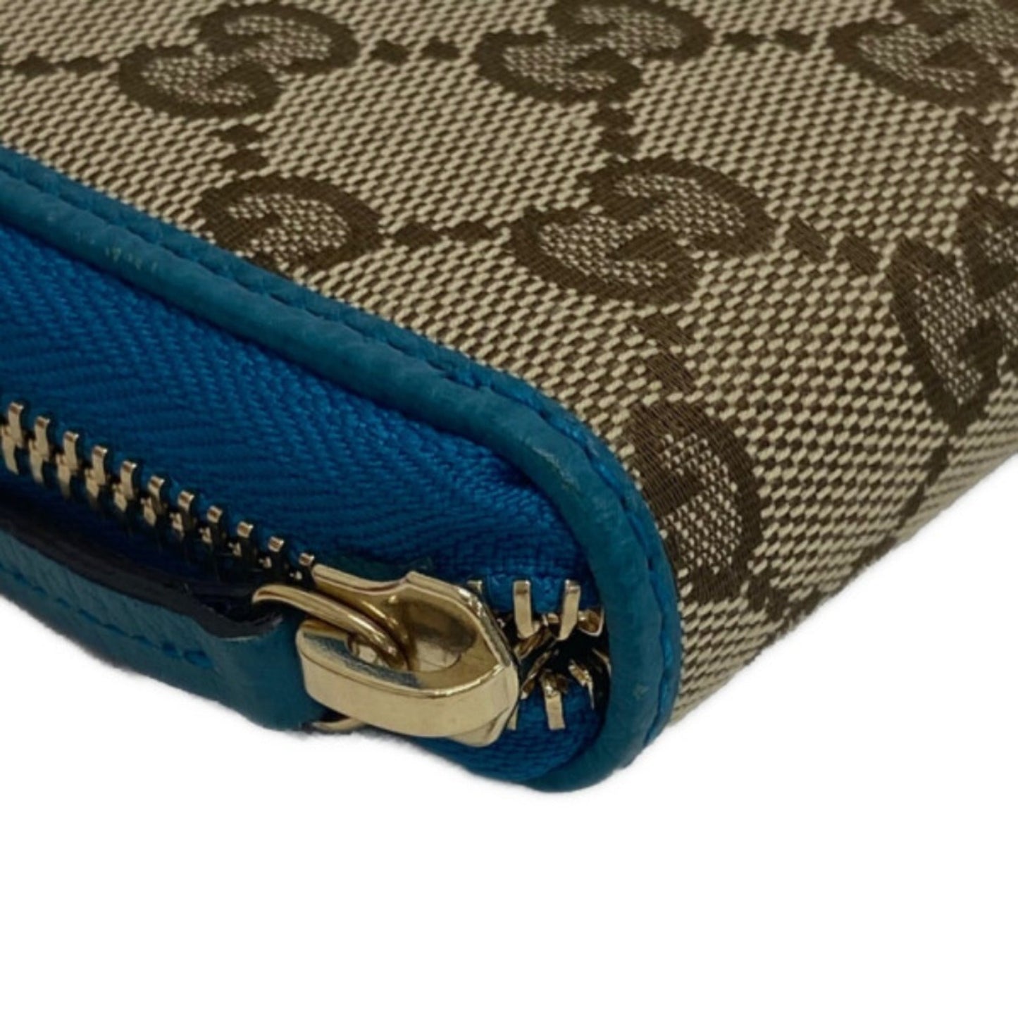 GUCCI 363423 Round Zipper GG Canvas Long Wallet Blue Ladies