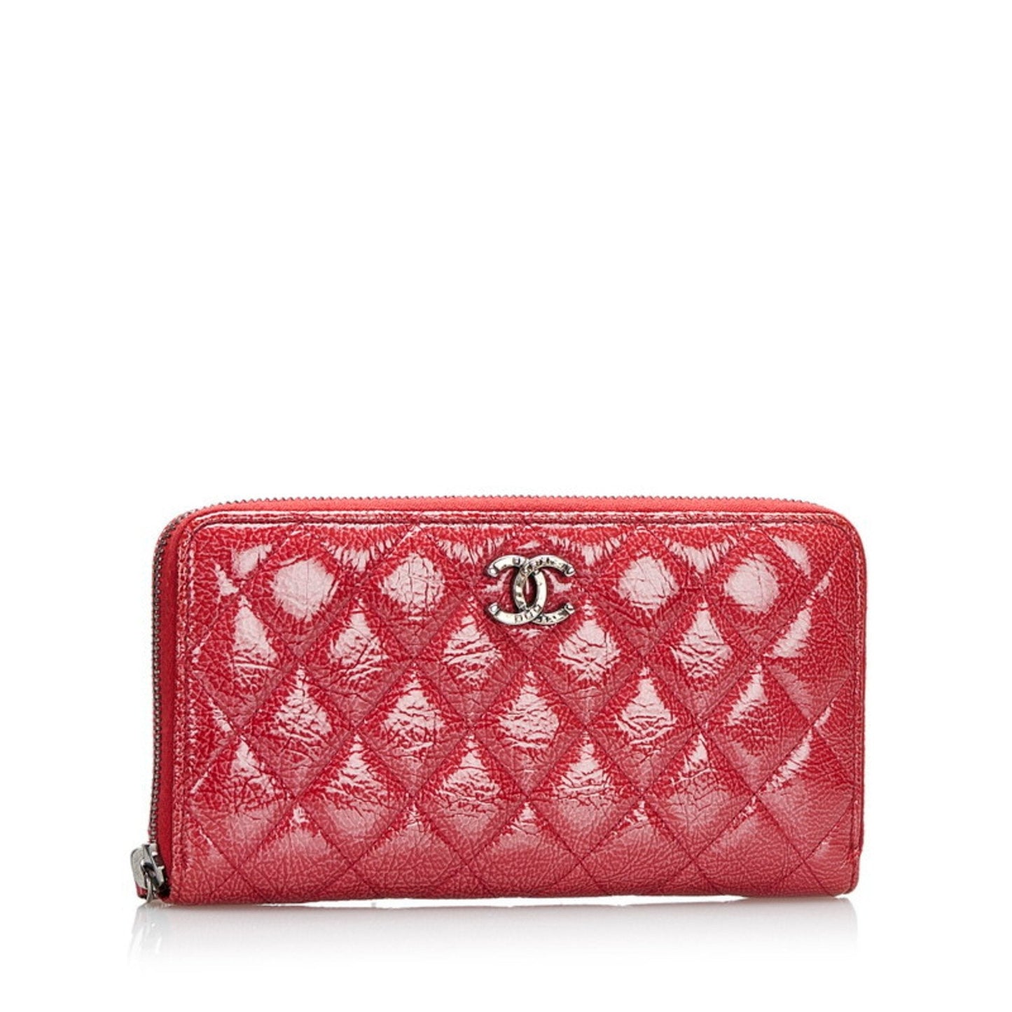 Chanel Matelasse Coco Mark Round Long Wallet Dark Pink Patent Leather Women's CHANEL