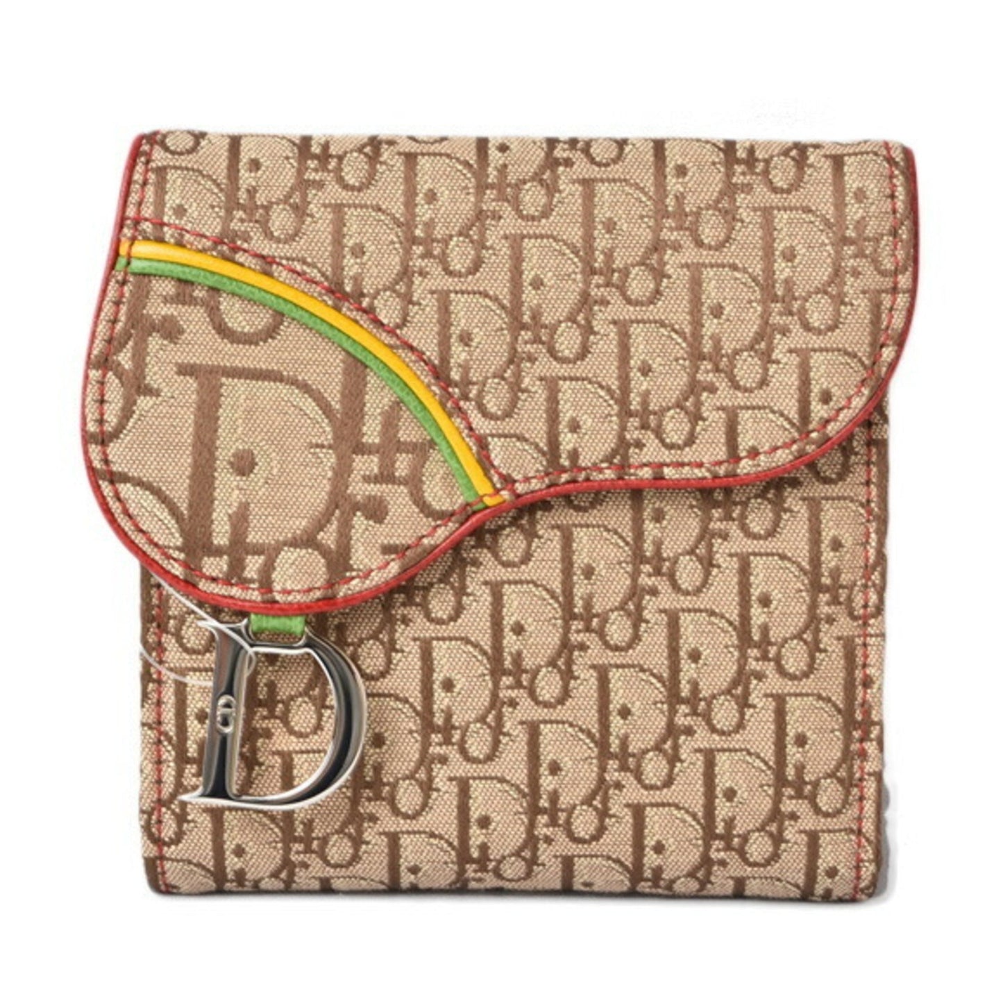 CHRISTIAN DIOR Wallet Trifold Folding Trotter Pattern Rasta Color Beige 43008