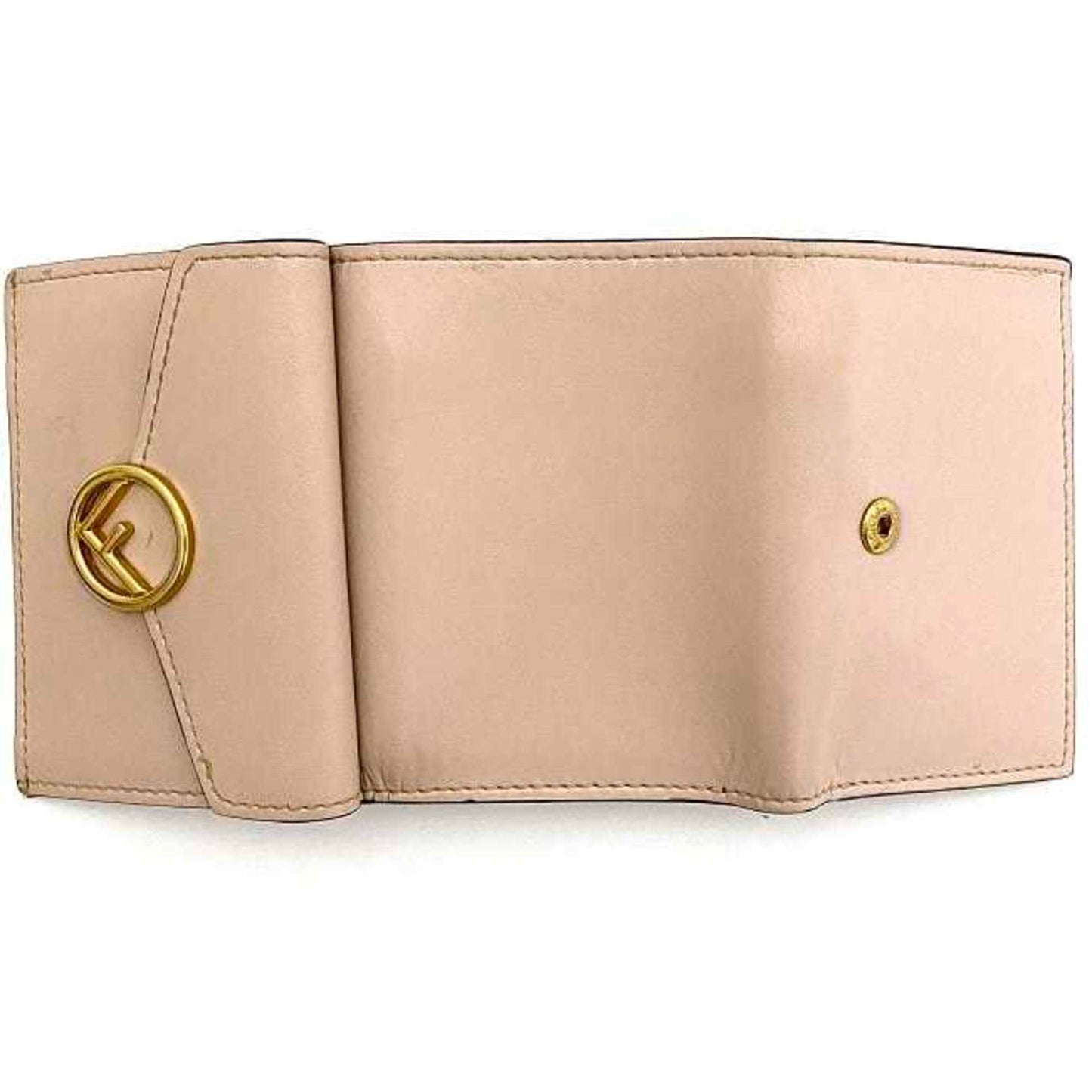 FENDI Trifold Wallet Pink Beige Gold Fizu 8M0395 Leather GP  Circle Women's