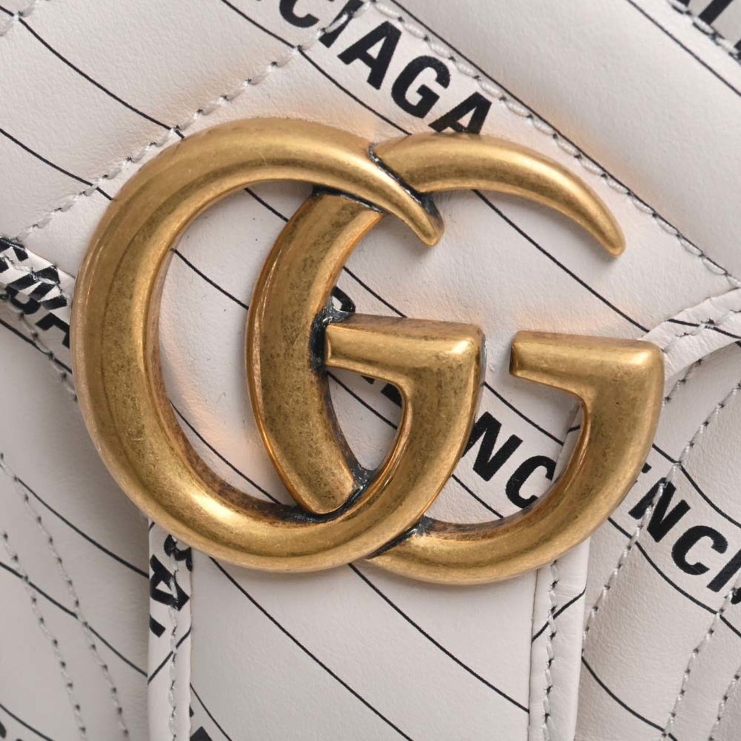 GUCCI Balenciaga Collaboration GG Marmont Leather The Hacker Project Small Chain Shoulder Bag 443497 White Ladies