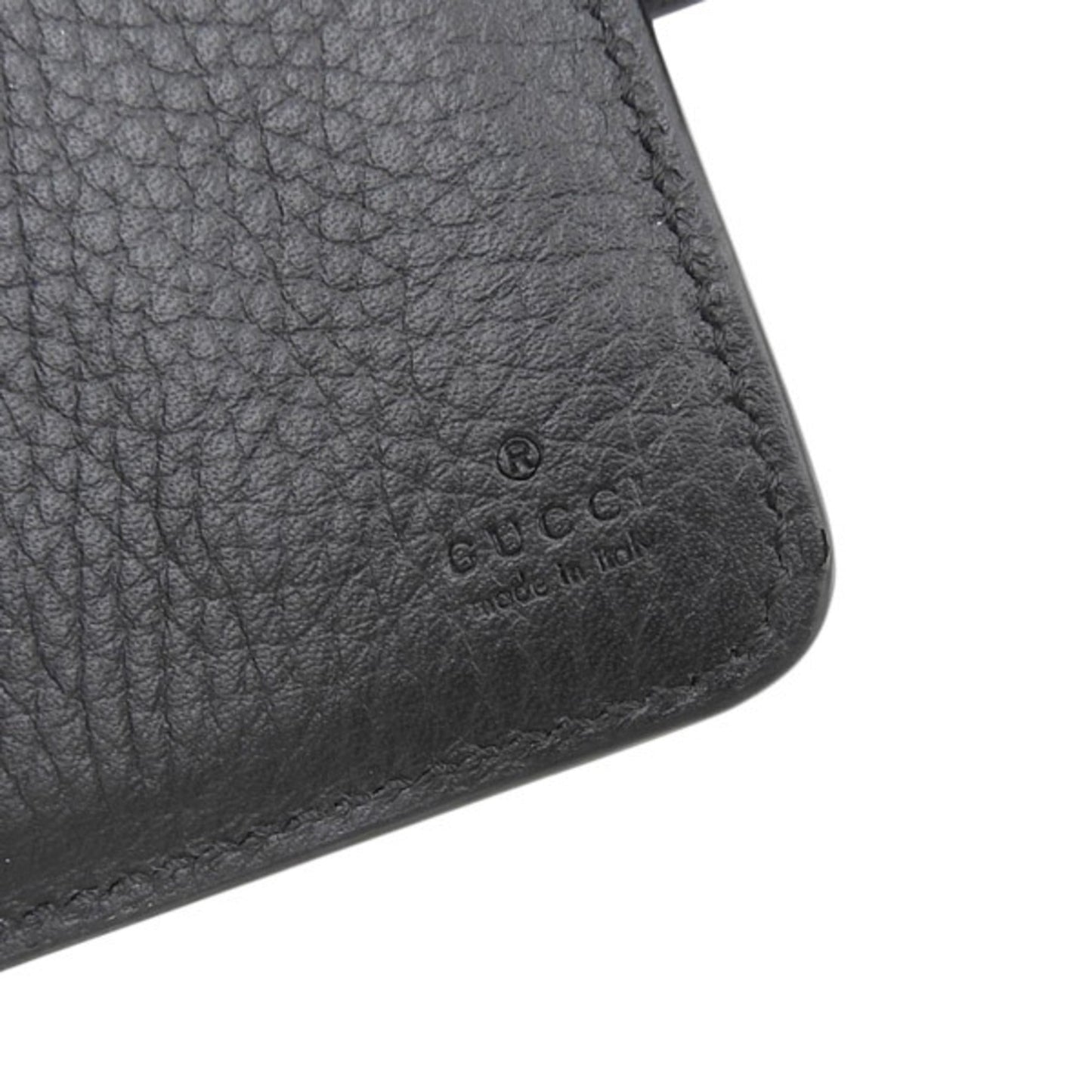 GUCCI Bamboo Leather Double G Medium L-shaped Bifold Wallet 739498 Black Women's