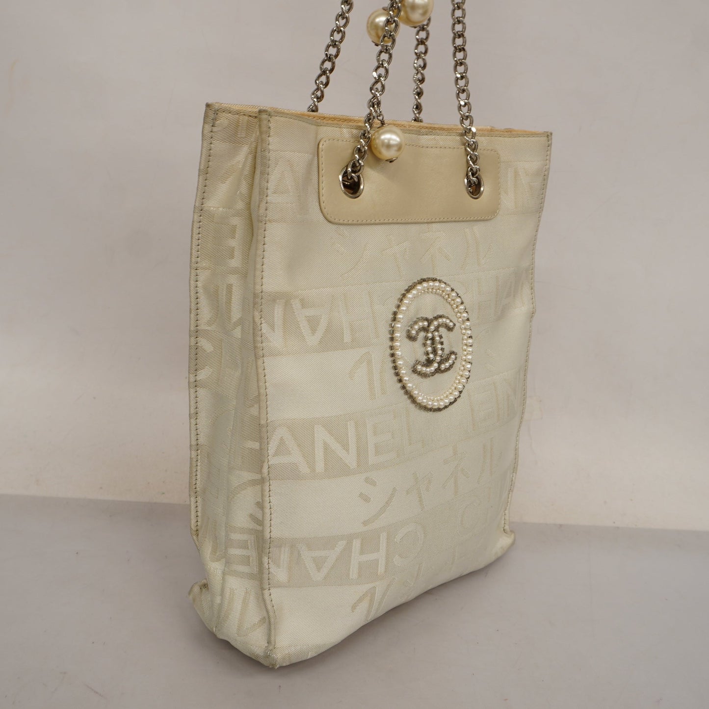 CHANEL  Ephemer Chain Shoulder Women's Nylon Tote Bag White