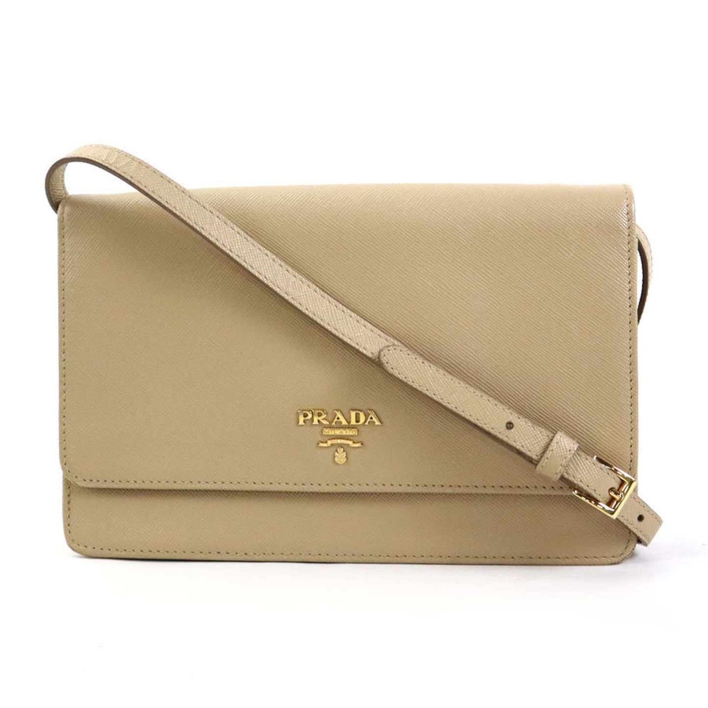 PRADA shoulder wallet leather beige ladies