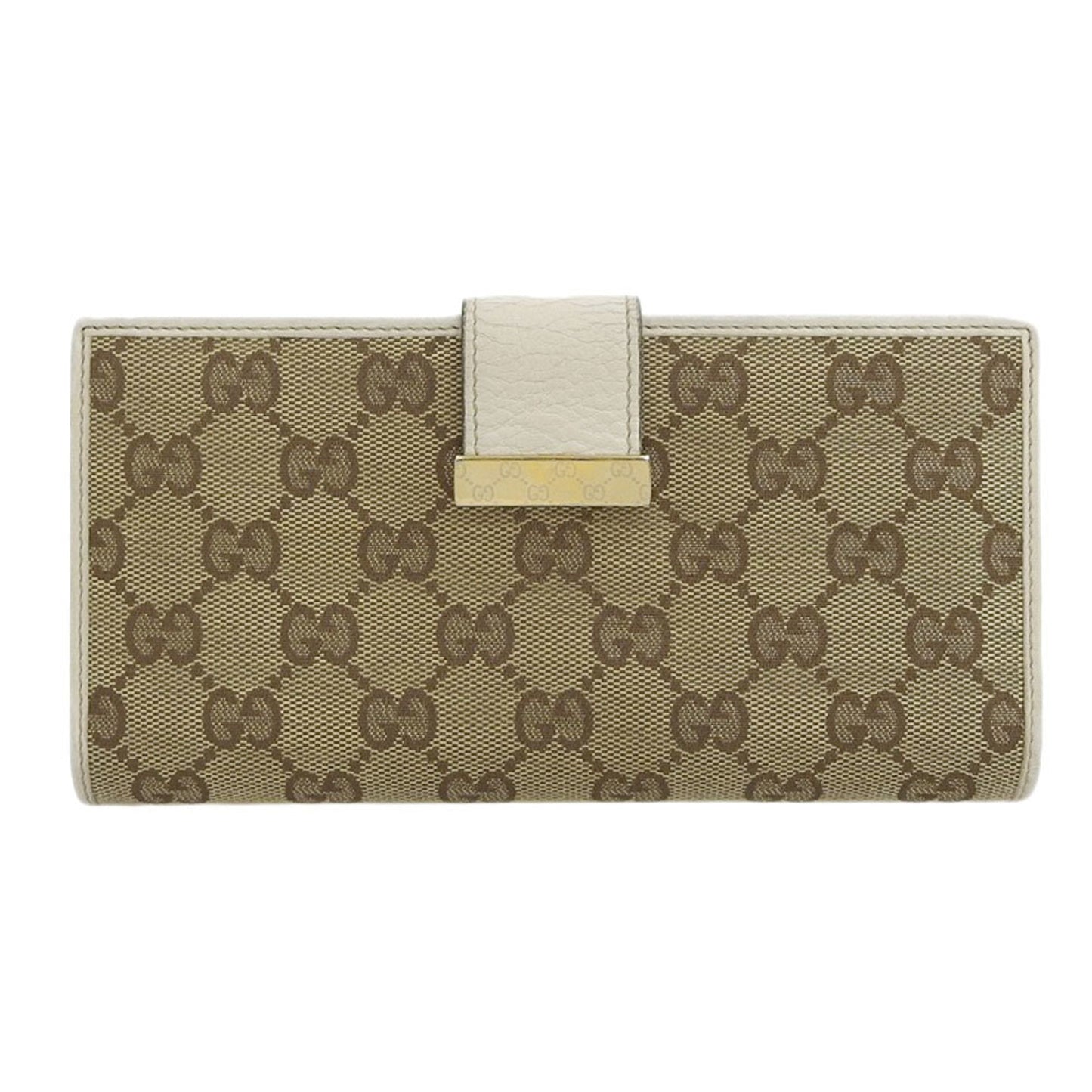 Gucci GG canvas long wallet with double hook leather brown white 212089