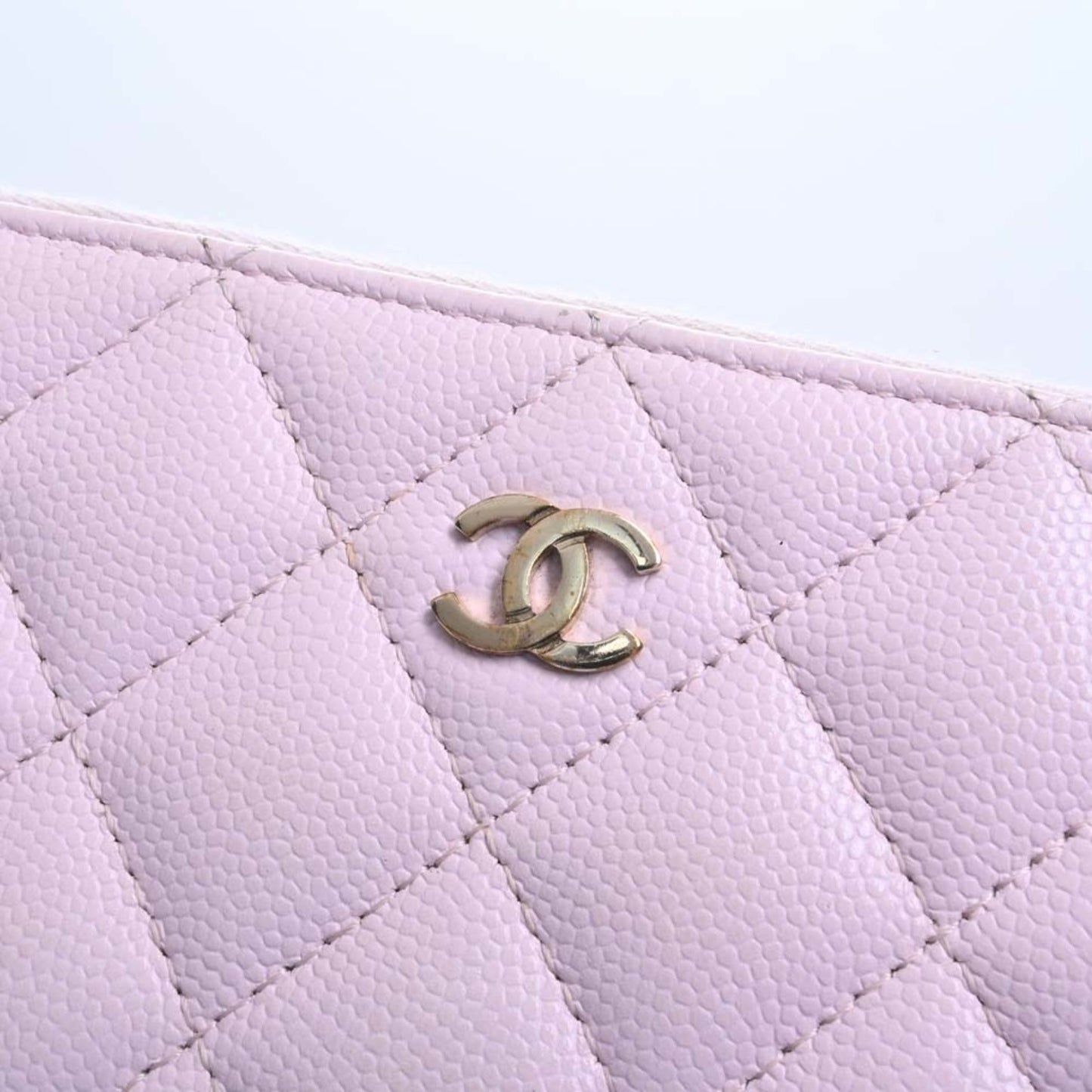 CHANEL Caviar Skin Matelasse Coco Mark Round Long Wallet Pink Ladies