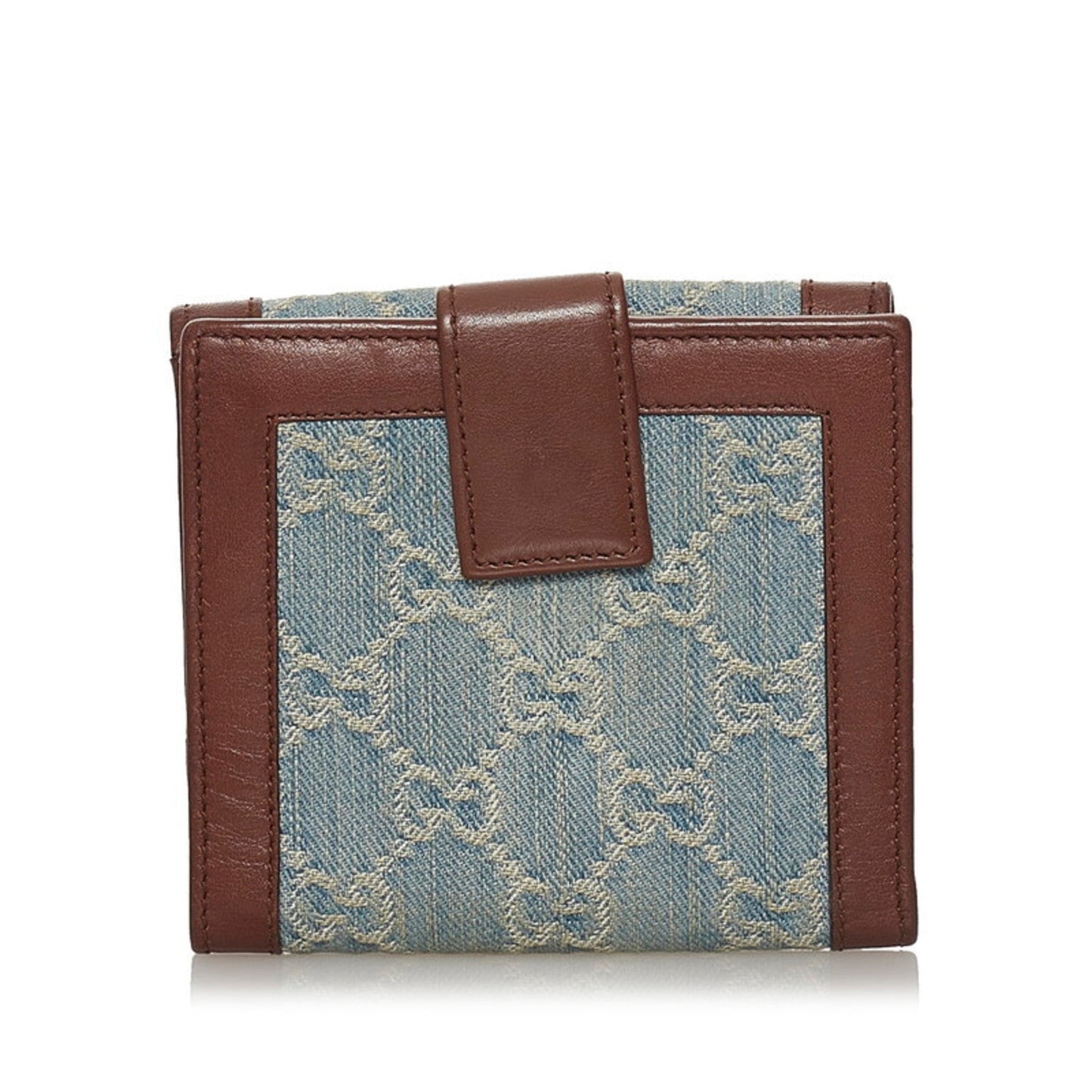 Gucci GG Canvas Folio Wallet 282412 Blue Brown Leather Ladies GUCCI