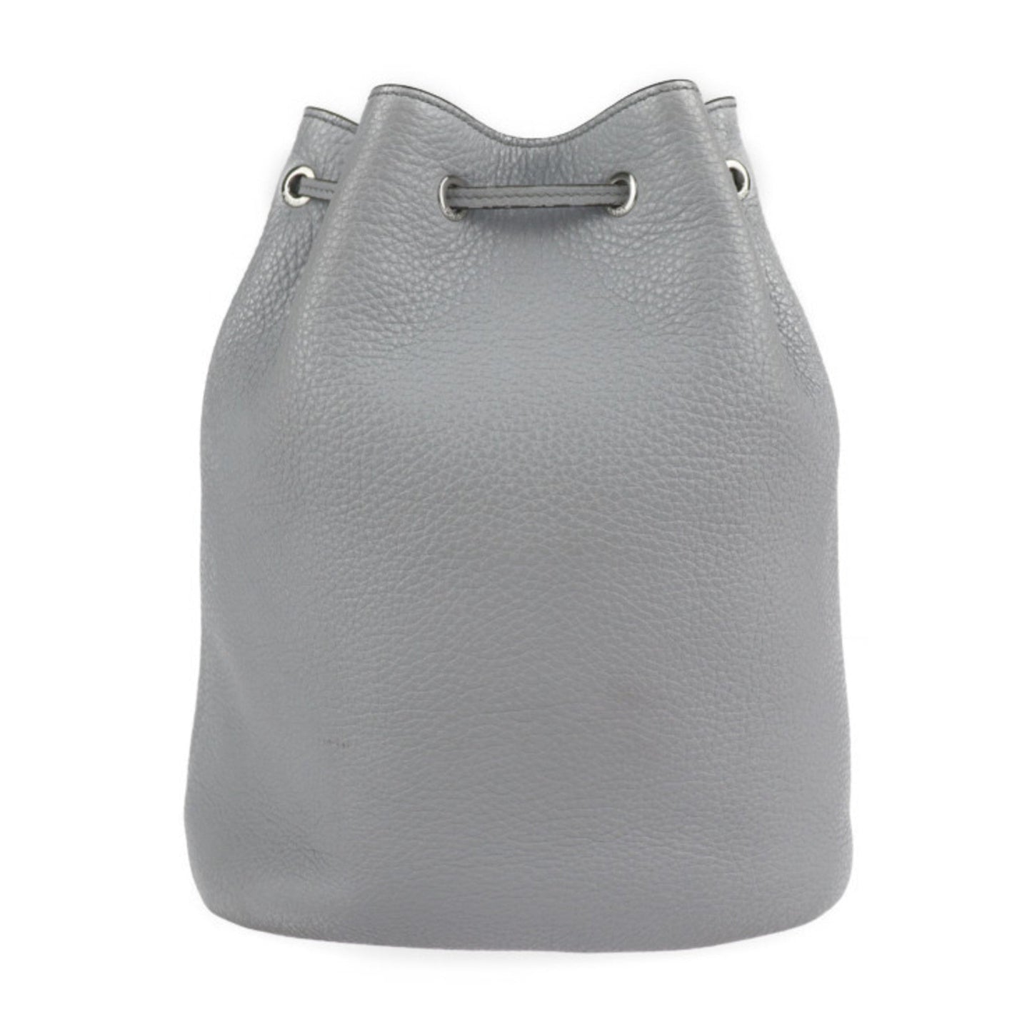 PRADA Shoulder Bag 1BE060 Leather Gray Silver Hardware Drawstring Triangle Logo Plate