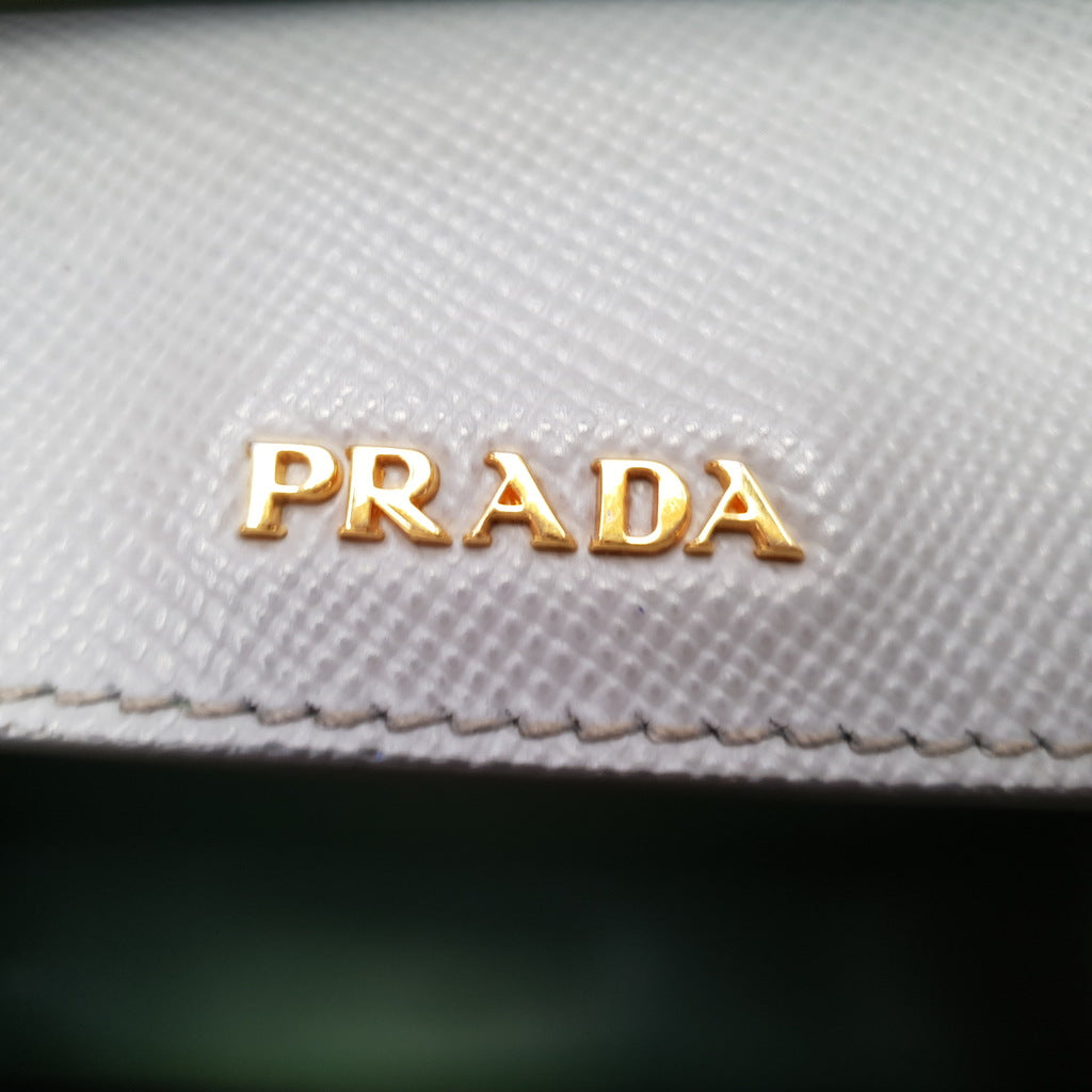 Prada Double Medium Saffiano Cuir Granito and Acquamarina - Grey and Blue / Green Handbag