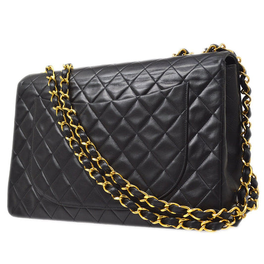 CHANEL★ 1994-1996 Black Lambskin Classic Flap Maxi AK16613e