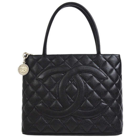 CHANEL 2000-2001 Black Caviar Medallion Tote 90555