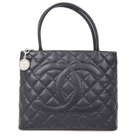 CHANEL 2001-2003 Black Caviar Medallion Tote 60662