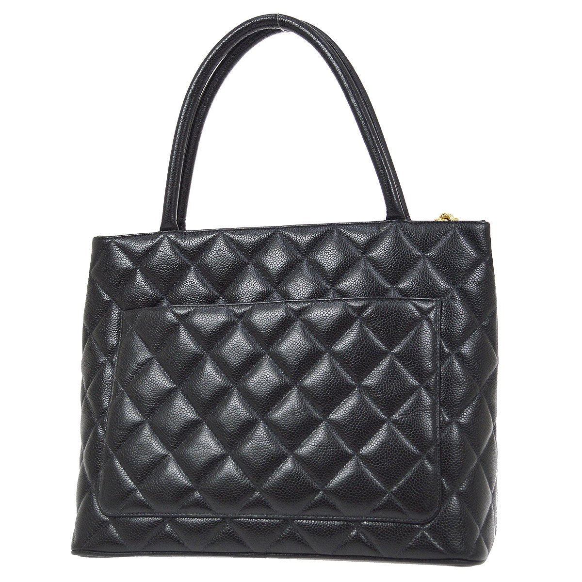 CHANEL 1997-1999 Black Caviar Medallion Tote 81167