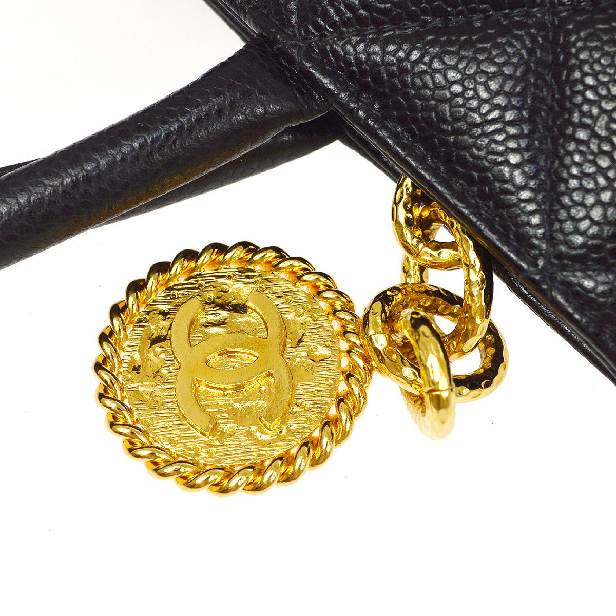 CHANEL 1997-1999 Black Caviar Medallion Tote 81167