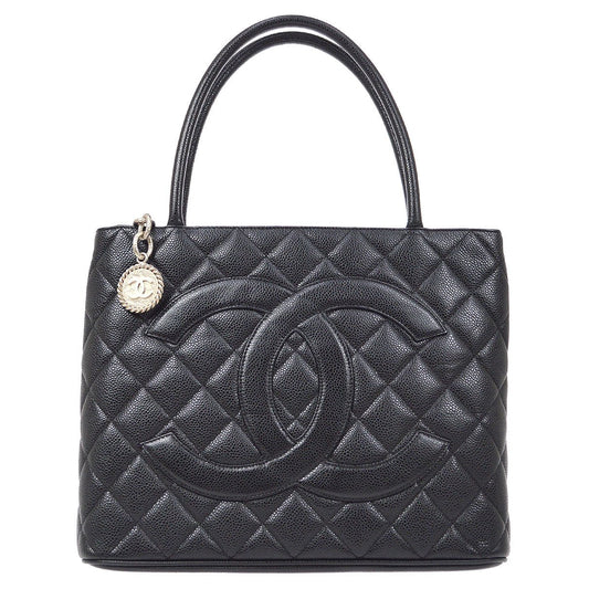 CHANEL 2000-2001 Black Caviar Medallion Tote 91543