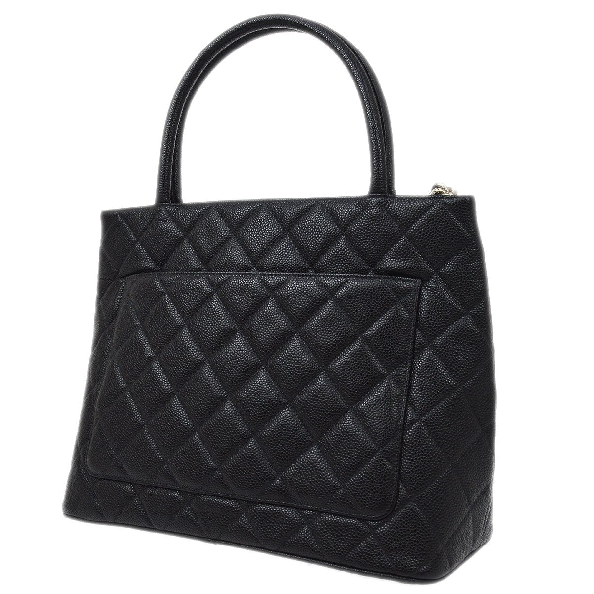 CHANEL 2003-2004 Black Caviar Skin Medallion Tote 61414