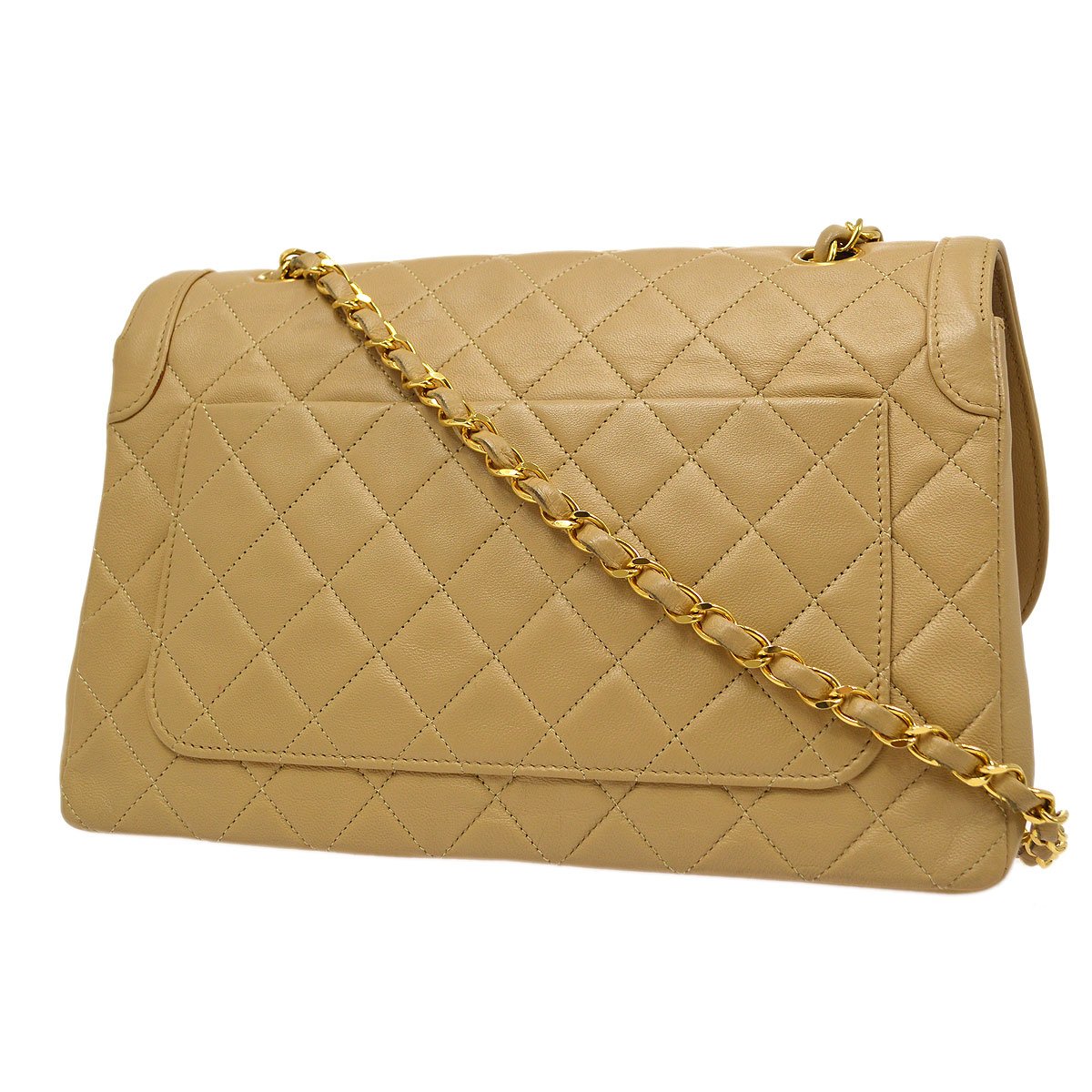 CHANEL Single Chain Shoulder Bag Beige Lambskin 71402