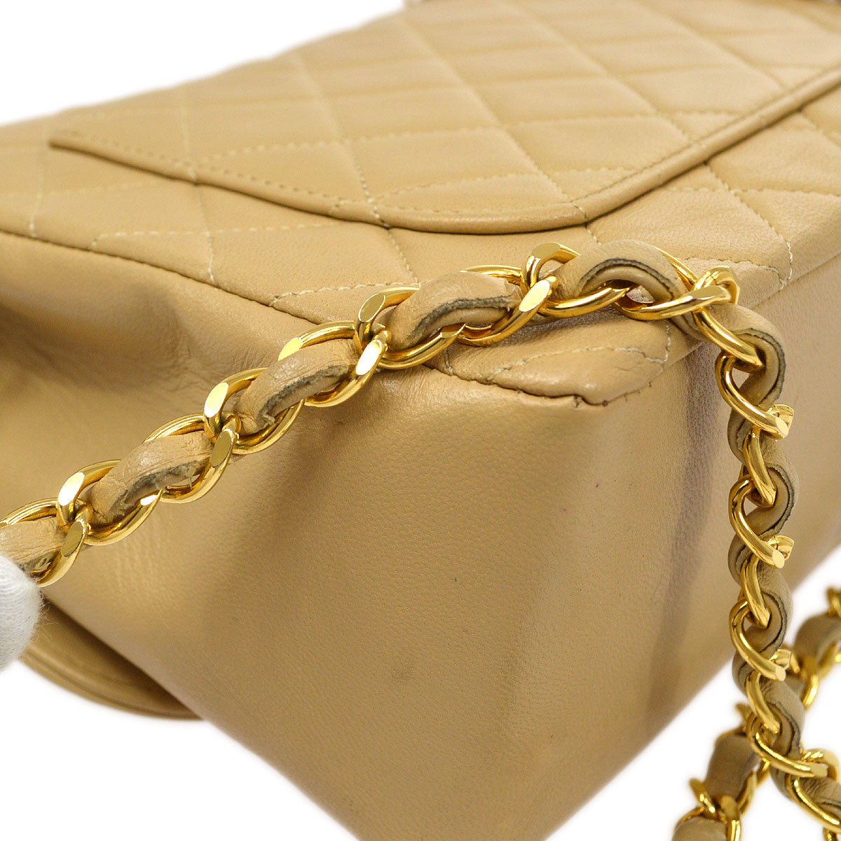 CHANEL Single Chain Shoulder Bag Beige Lambskin 71402