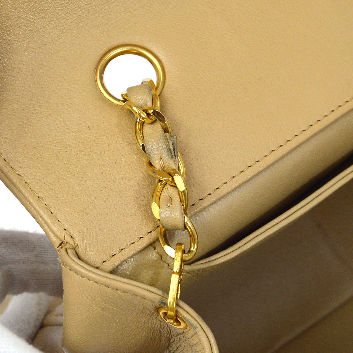 CHANEL Single Chain Shoulder Bag Beige Lambskin 71402