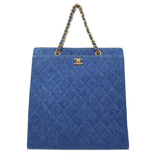 CHANEL 1997-1999 Indigo Denim Quilted Chain Tote AK31683b