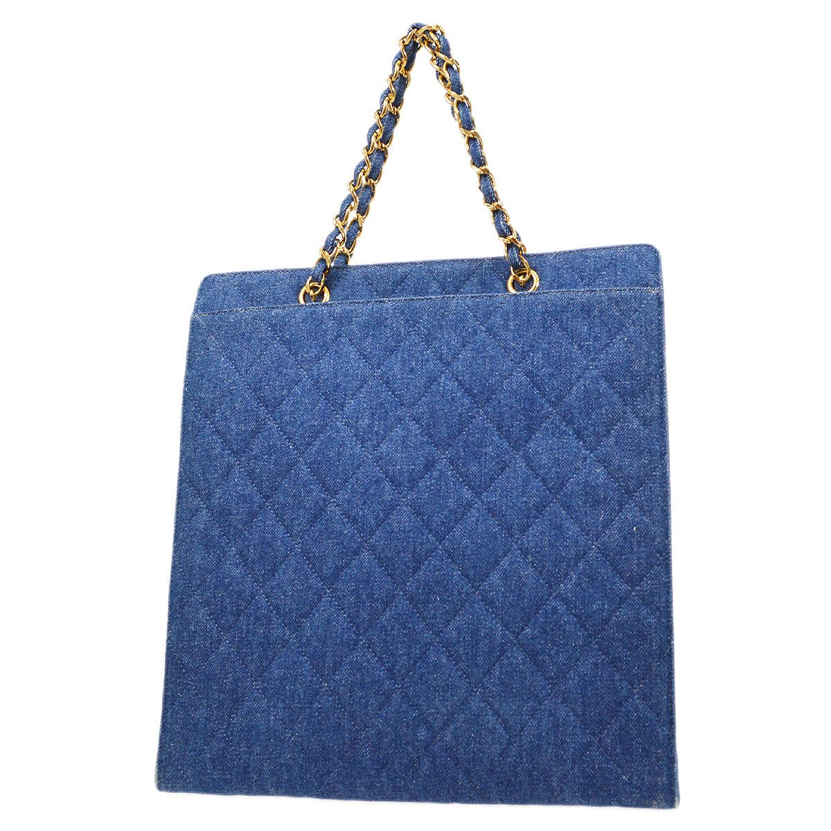 CHANEL 1997-1999 Indigo Denim Quilted Chain Tote AK31683b