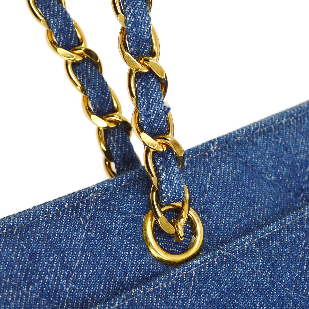 CHANEL 1997-1999 Indigo Denim Quilted Chain Tote AK31683b