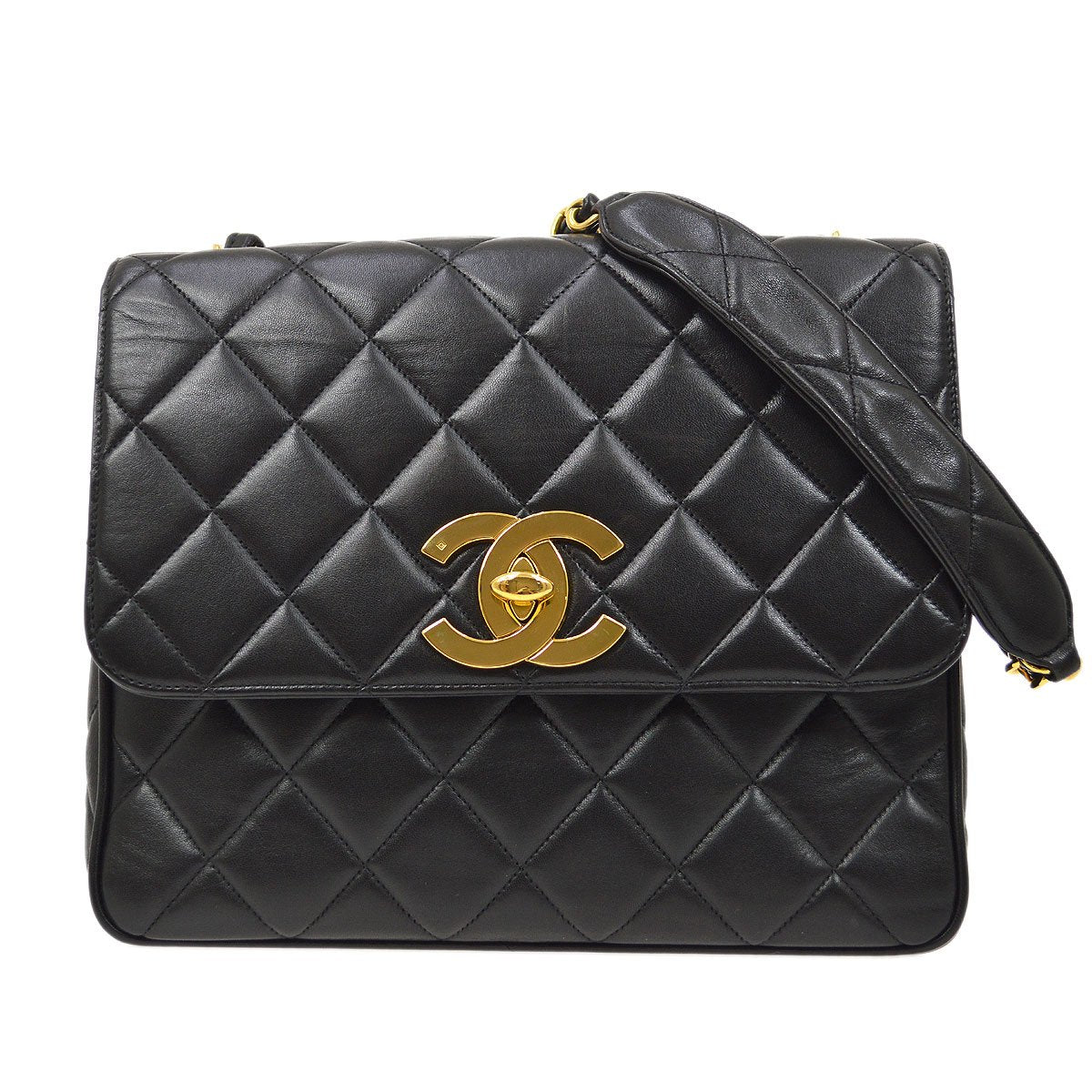 CHANEL★ 1994-1996 Black Lambskin Straight Flap 83888