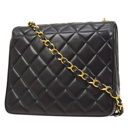 CHANEL★ 1994-1996 Black Lambskin Straight Flap 83888