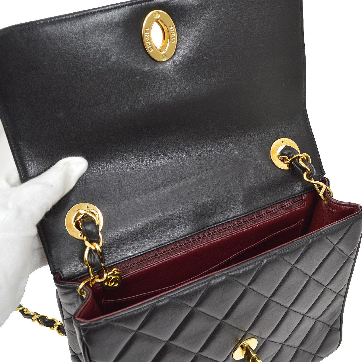 CHANEL★ 1994-1996 Black Lambskin Straight Flap 83888