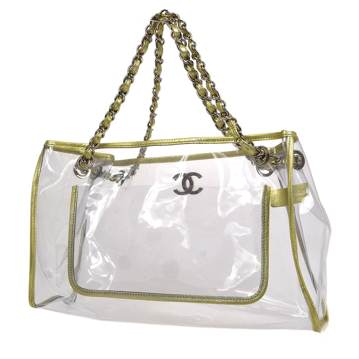 CHANEL 2007 Vinyl Chain Tote Bag Clear Gold AK31501g