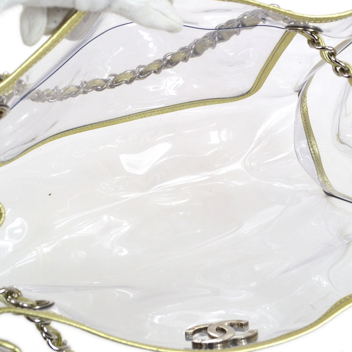 CHANEL 2007 Vinyl Chain Tote Bag Clear Gold AK31501g