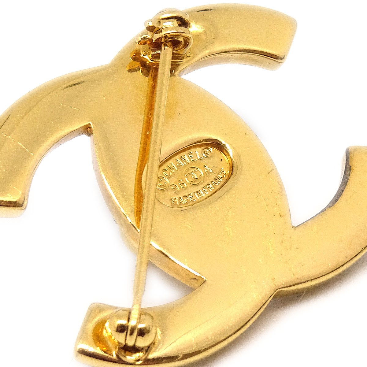 CHANEL★ 1996 Gold & Crystal CC Turnlock Brooch Small 51025