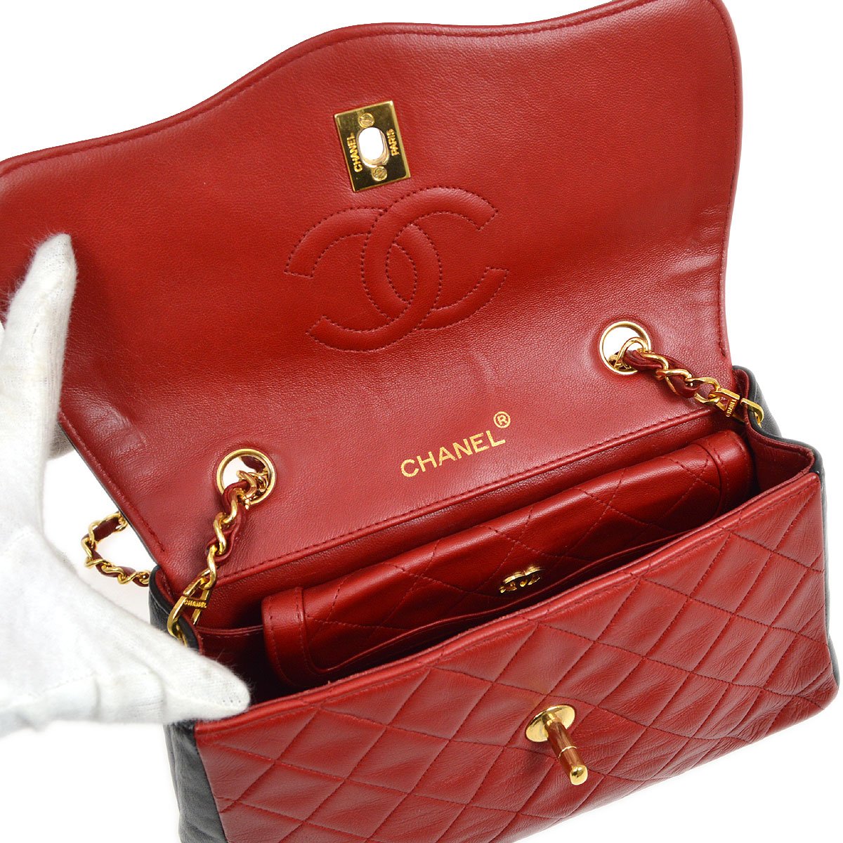 CHANEL Single Chain Shoulder Bag Bi-Color Red a43939i