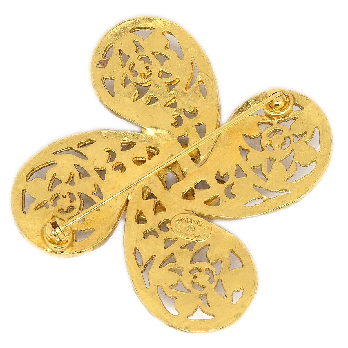 CHANEL★ 1995 Fretwork Paisley Brooch Gold 38918