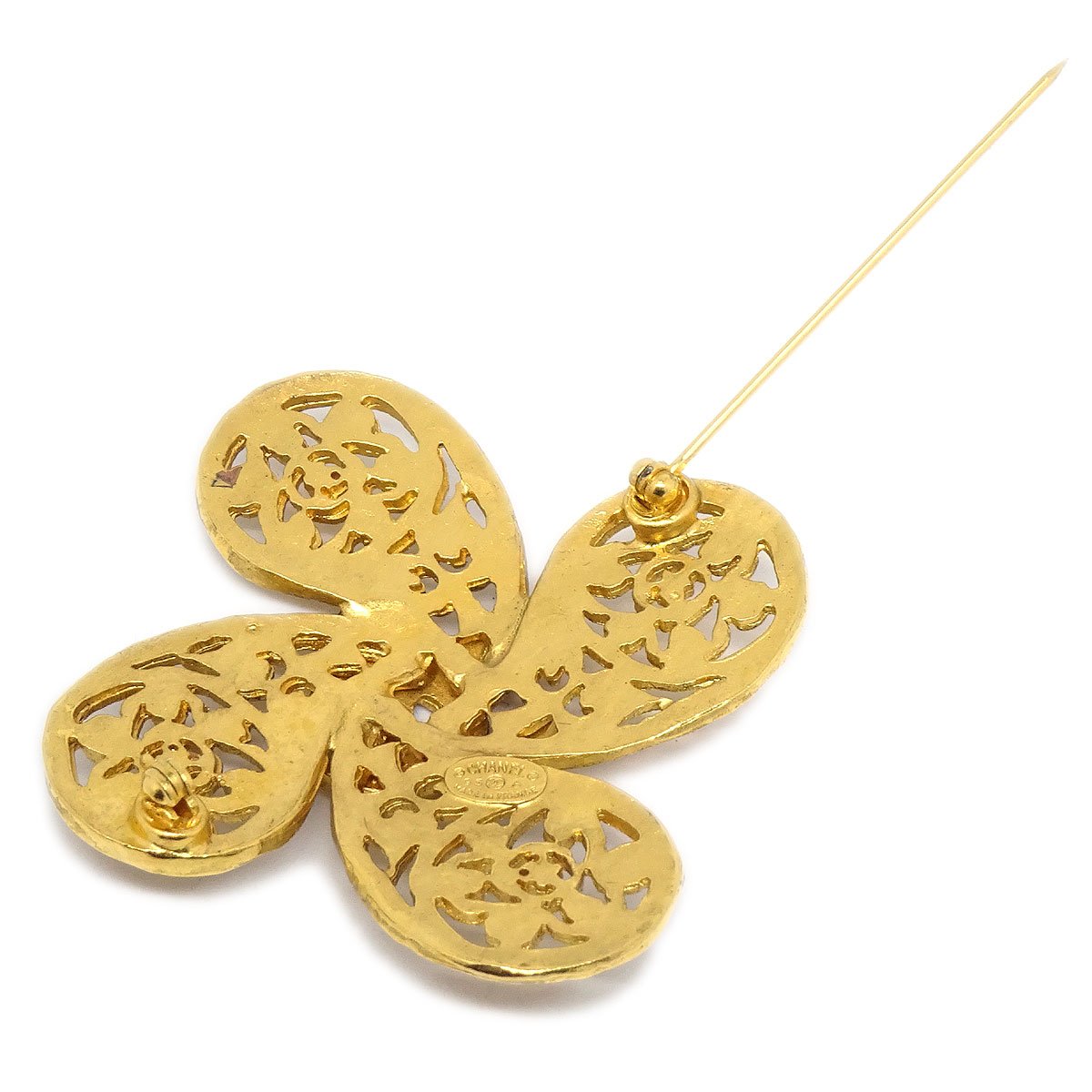 CHANEL★ 1995 Fretwork Paisley Brooch Gold 38918