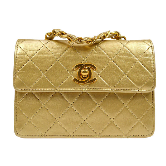 CHANEL Single Chain Mini Shoulder Bag Gold Lambskin A43855i