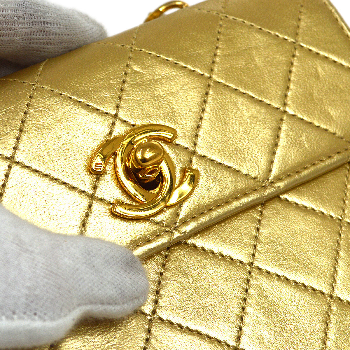 CHANEL Single Chain Mini Shoulder Bag Gold Lambskin A43855i