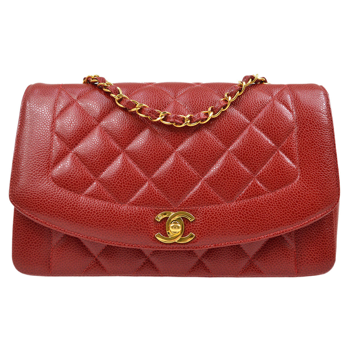 CHANEL★ 1994-1996 Red Caviar Diana Flap Medium 13209