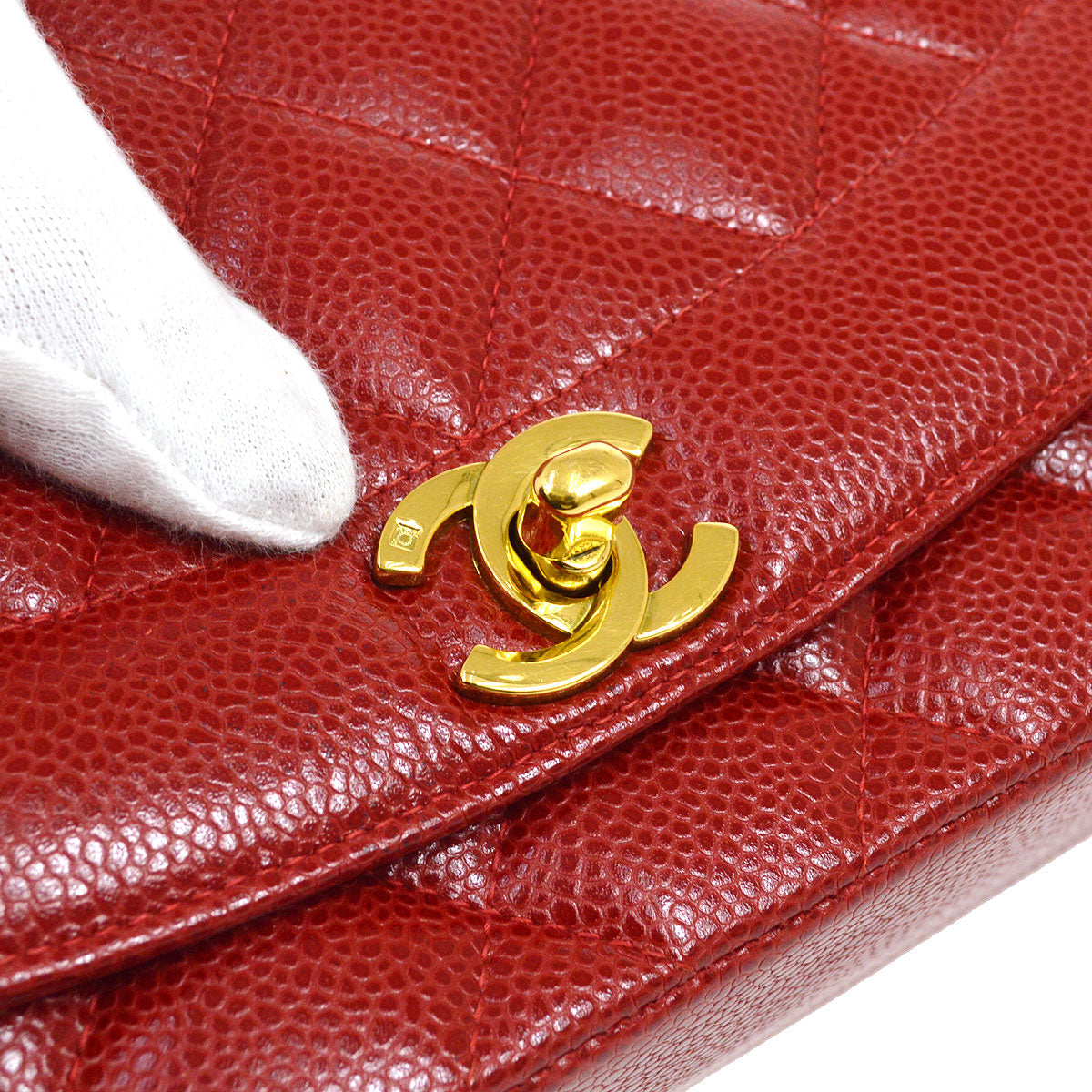 CHANEL★ 1994-1996 Red Caviar Diana Flap Medium 13209