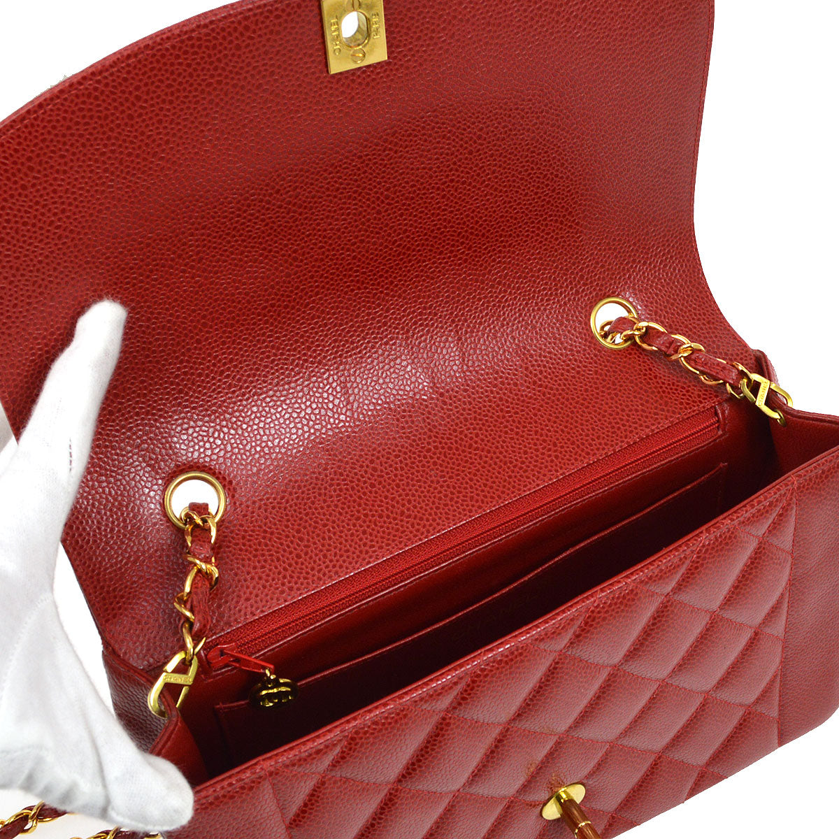 CHANEL★ 1994-1996 Red Caviar Diana Flap Medium 13209